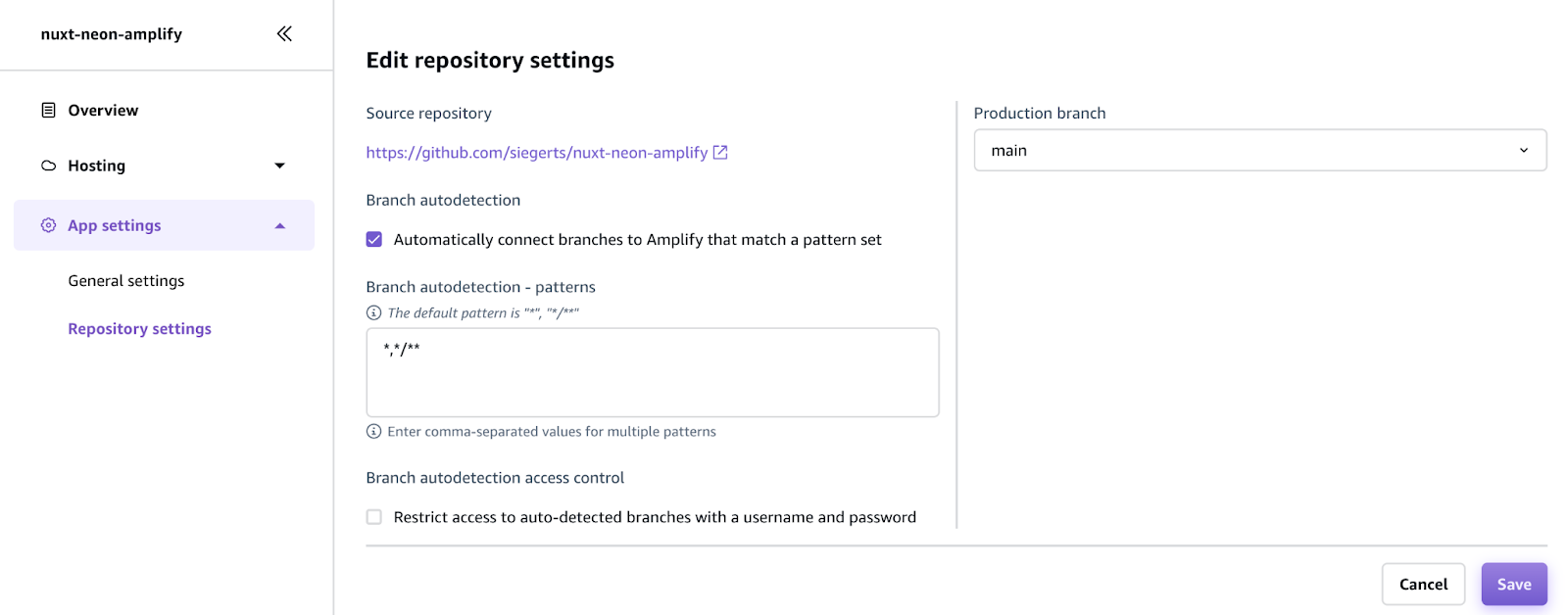 Branch auto detection in Amplify Hosting